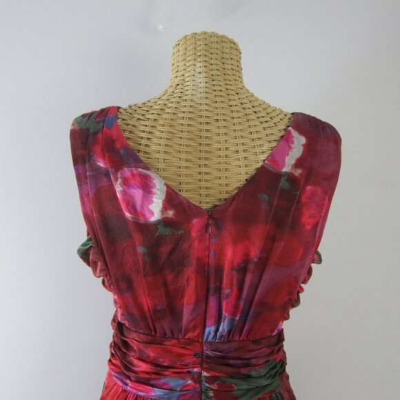 Banana Republic Womens 6 Red Green Blue Floral Empire Waist Silk Dress Small - Picture 11 of 12